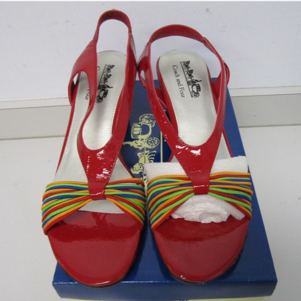 Coach And Four Reamy Red Rainbows Strappy Heel women's size 9M slingbacks in box